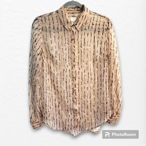 A New Day sheer button-down blouse with metallic accents, size M